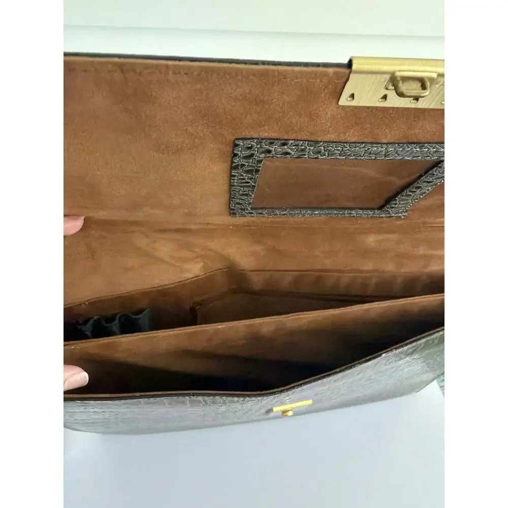 Vivace Vintage Grey Crocodile Embossed Leather Briefcase Attache Portfolio Lock